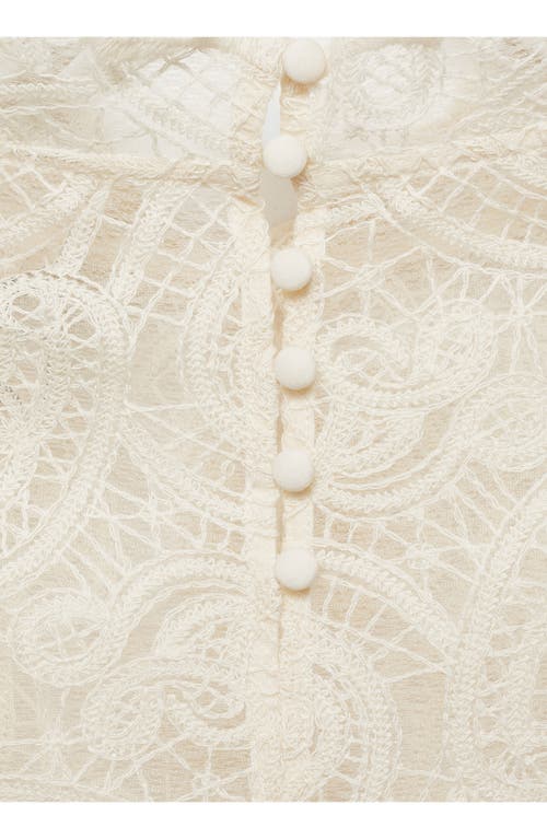 Mango Mock Neck Lace Top In Ecru