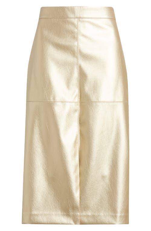 Shop Anne Klein Metallic Faux Leather Midi Skirt In Gold