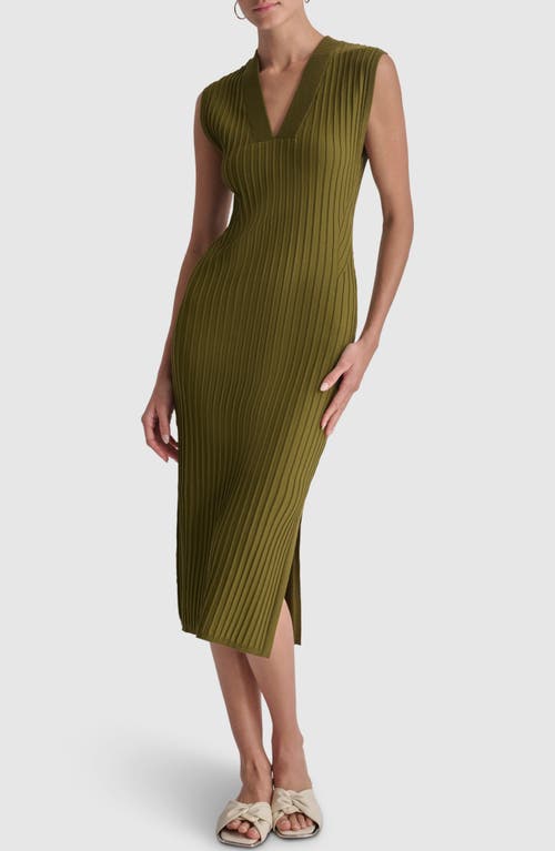 Shop Dkny Sleeveless Wide Rib Sweater Dress In Dark Olive