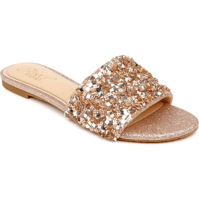 Jewel Badgley Mischka Noland Embellished Slide Sandal, Metallic