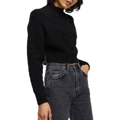 Topshop Chevron Crop Sweater, Black