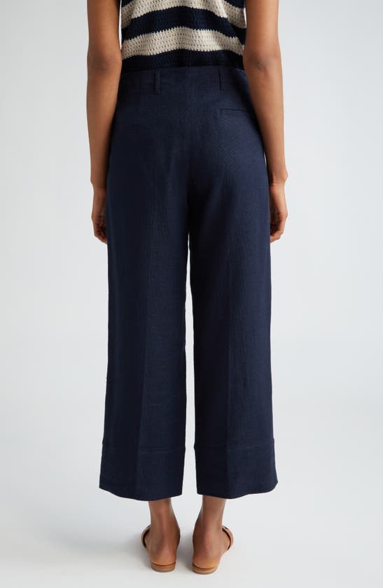 Shop Max Mara Cadice Linen Blend Crop Pants In Navy