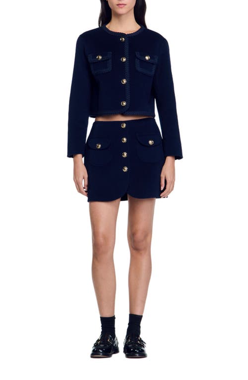 Shop Sandro Double-faced Short Wool Skirt In Navy Blue