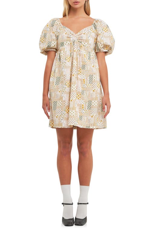 Free the Roses Patchwork Puff Sleeve Babydoll Dress Multi at Nordstrom,