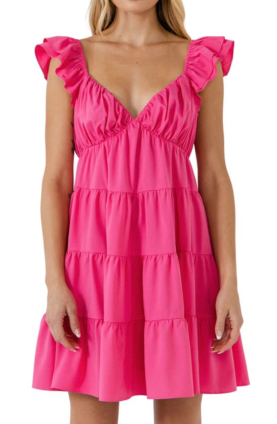 Shop Endless Rose Ruffle Sweetheart Tiered Minidress In Fuchsia