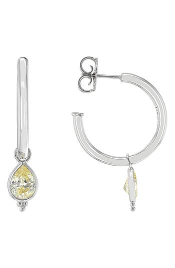 Judith Ripka Pear Cut Cz Dangle Hoop Earrings In Metallic