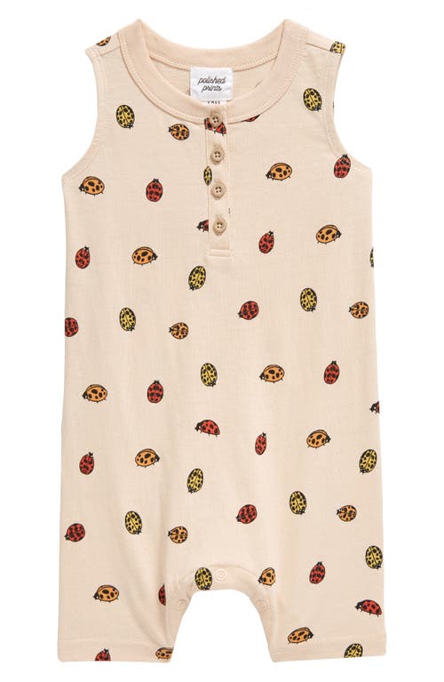 POLISHED PRINTS Ladybugs Organic Cotton Henley Romper Pink at Nordstrom,