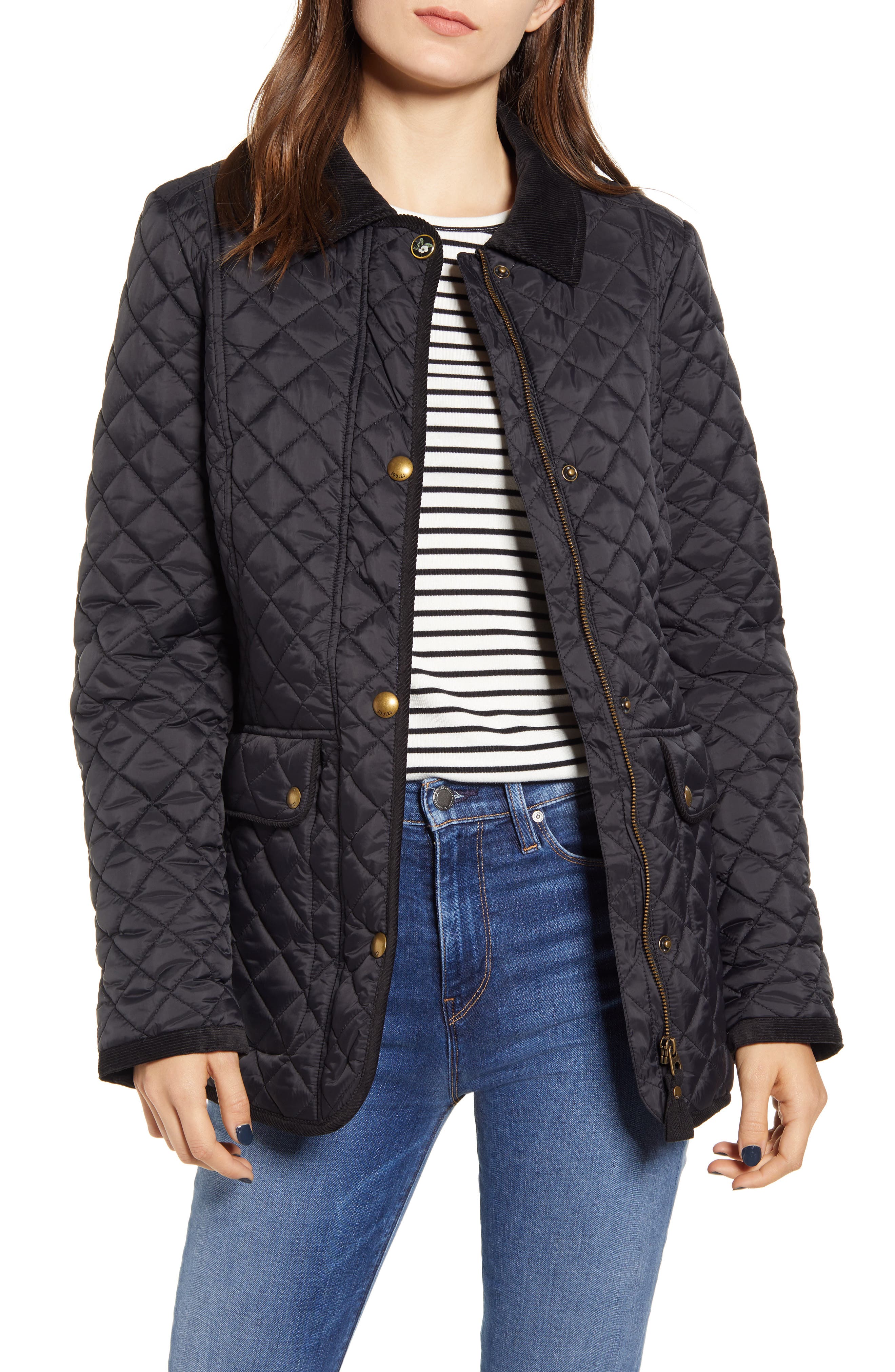 Joules Newdale Quilted Zip Jacket In Black ModeSens