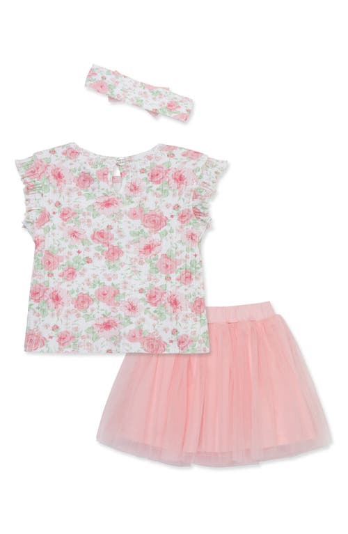 Shop Little Me Garden Fashion Floral Top, Skort & Headband Set In Pink