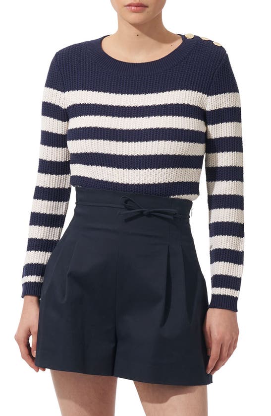 Shop Carolina Herrera Stripe Silk & Cotton Sweater In Midnight Multi