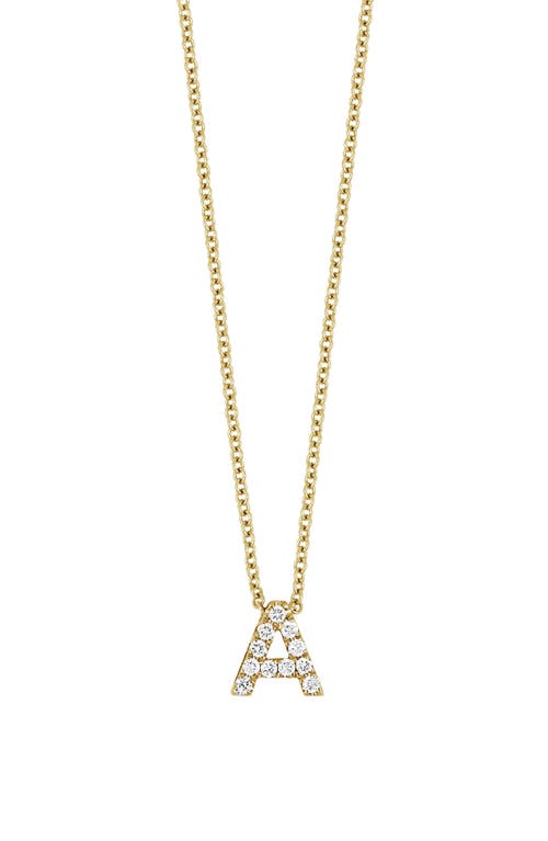 18k Gold Pavé Diamond Initial Pendant Necklace in Yellow Gold - A