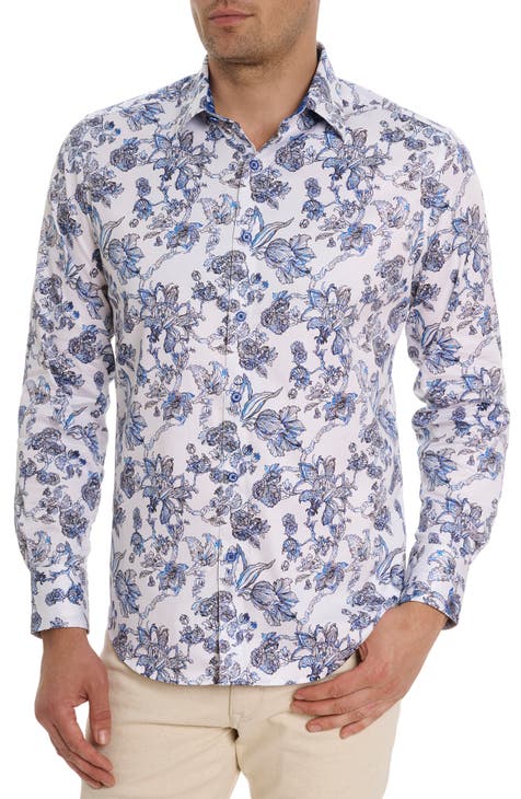 Sea Bloom Floral Stretch Cotton Button-Up Shirt