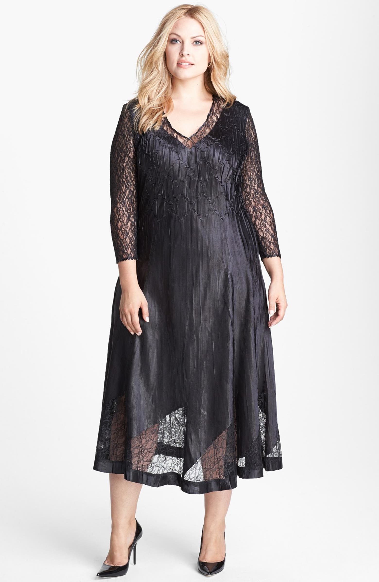 Komarov Lace & Charmeuse Dress (Plus Size) | Nordstrom