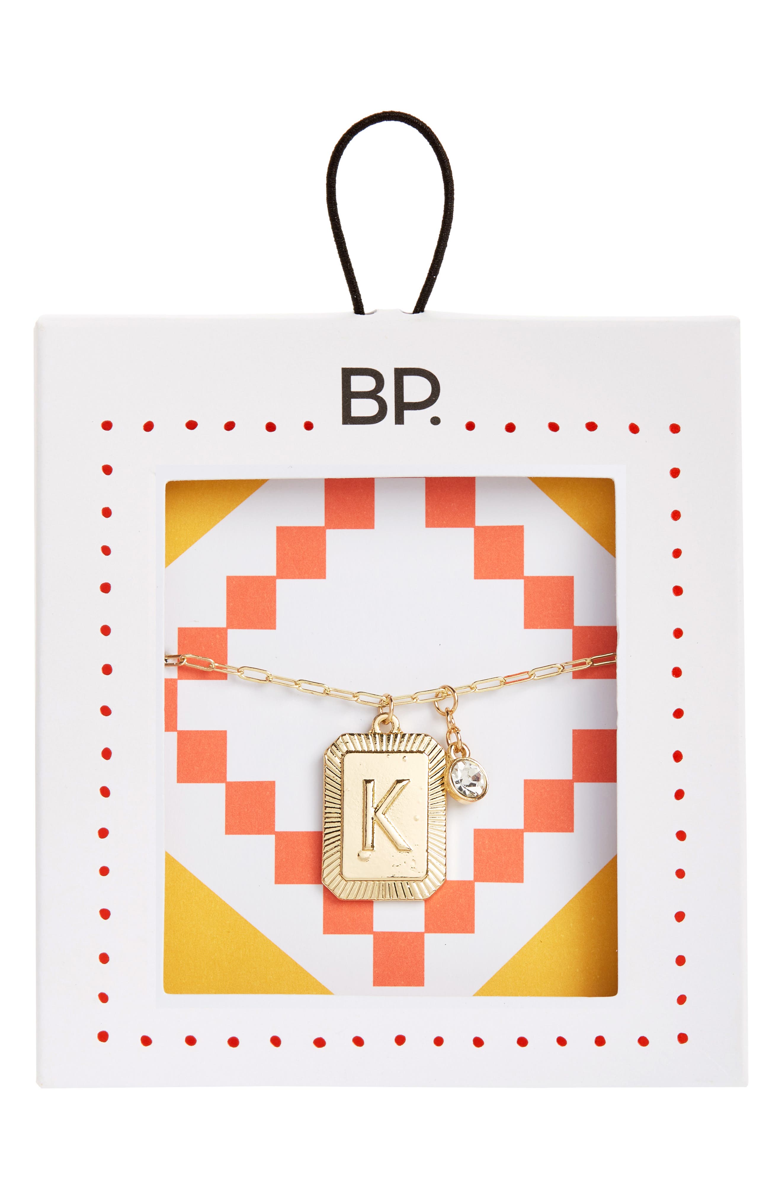 BP. Initial Plaque Pendant Necklace in K- Clear- Gold
