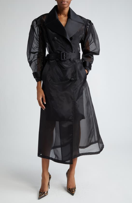 Shop Dolce & Gabbana Dolce&gabbana Puff Sleeve Sheer Trench Coat In Nero