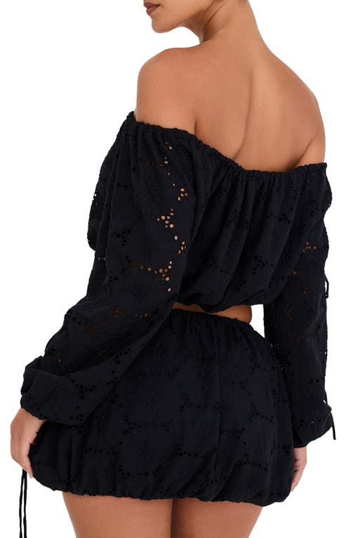 Shop Mistress Rocks Off The Shoulder Cotton Eyelet Crop Top In Black