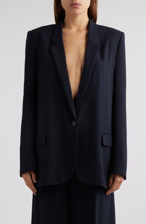 Shop Isabel Marant Omelia Pinstripe Long Blazer In Midnight/ecru