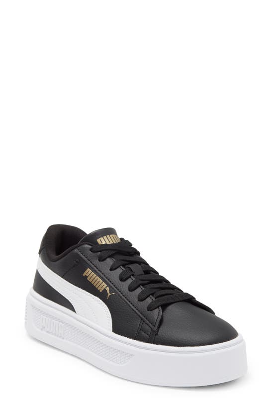 Puma Smash V3 Platform Sneaker In Black-white-gold
