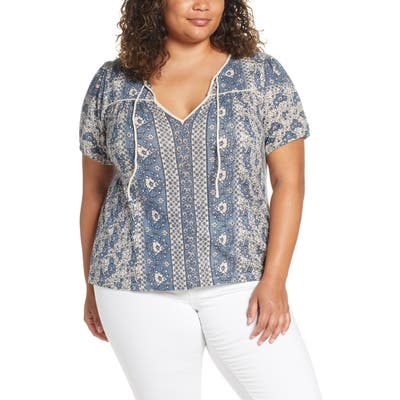Plus Size Lucky Brand Print Peasant Top, Pink