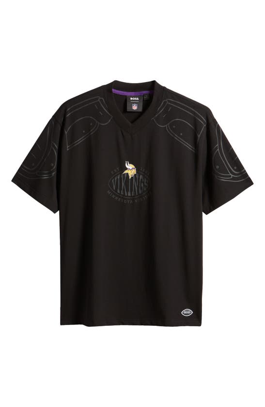 Shop Hugo Boss Boss X Nfl Tackle Graphic T-shirt In Minnesota Vikings Black