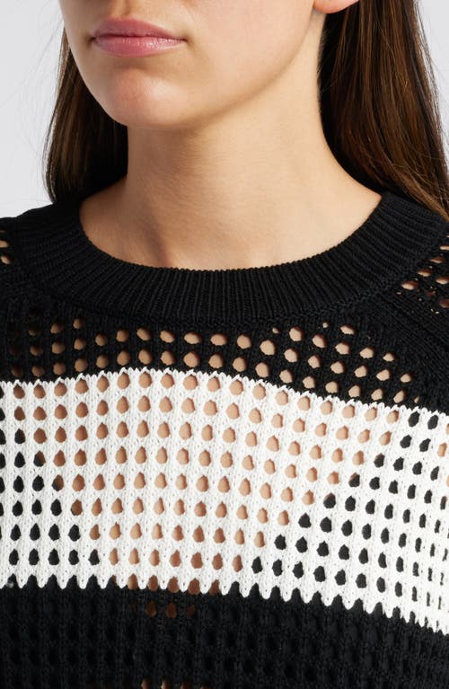 Shop Allsaints Paloma Stripe Open Stitch Crewneck Sweater In Black/white