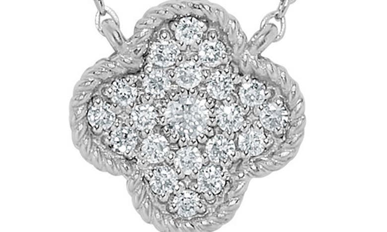 H.j. Namdar Rope Clover Diamond Station Necklace In 14k White Gold