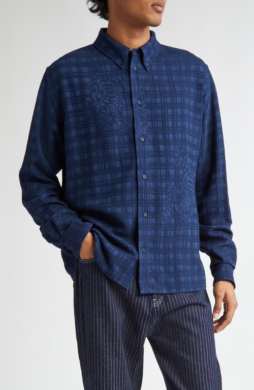 Shop Kenzo Bamboo Tiger Check Button-down Shirt In Blue Black