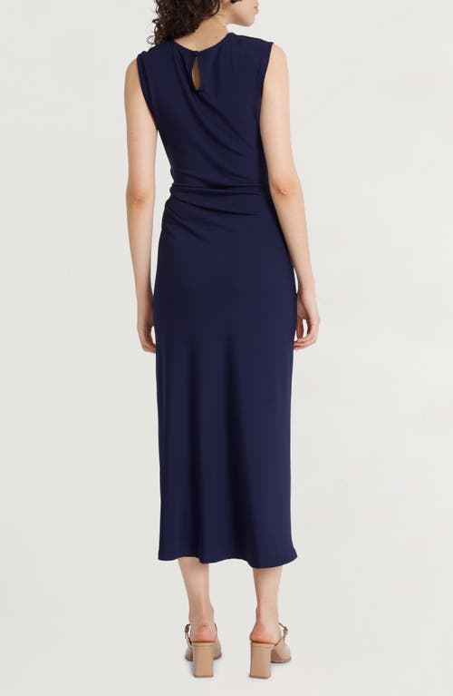 Shop Luxely Ruched Sleeveless Midi Dress In Evening Blue