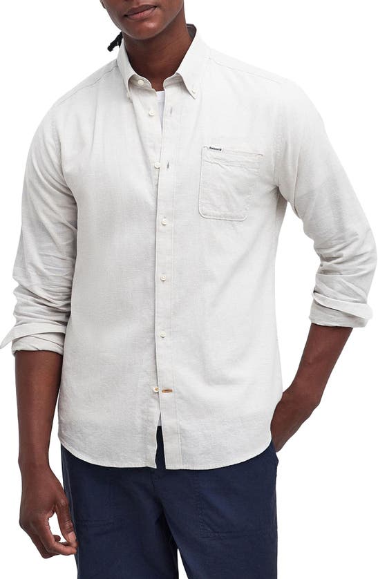 Shop Barbour Nelson Tailored Fit Solid Linen & Cotton Button-down Shirt In Mist