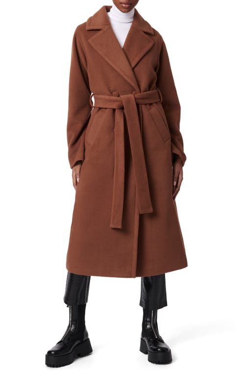 Bernardo Double Breasted Belted Coat In Cigar