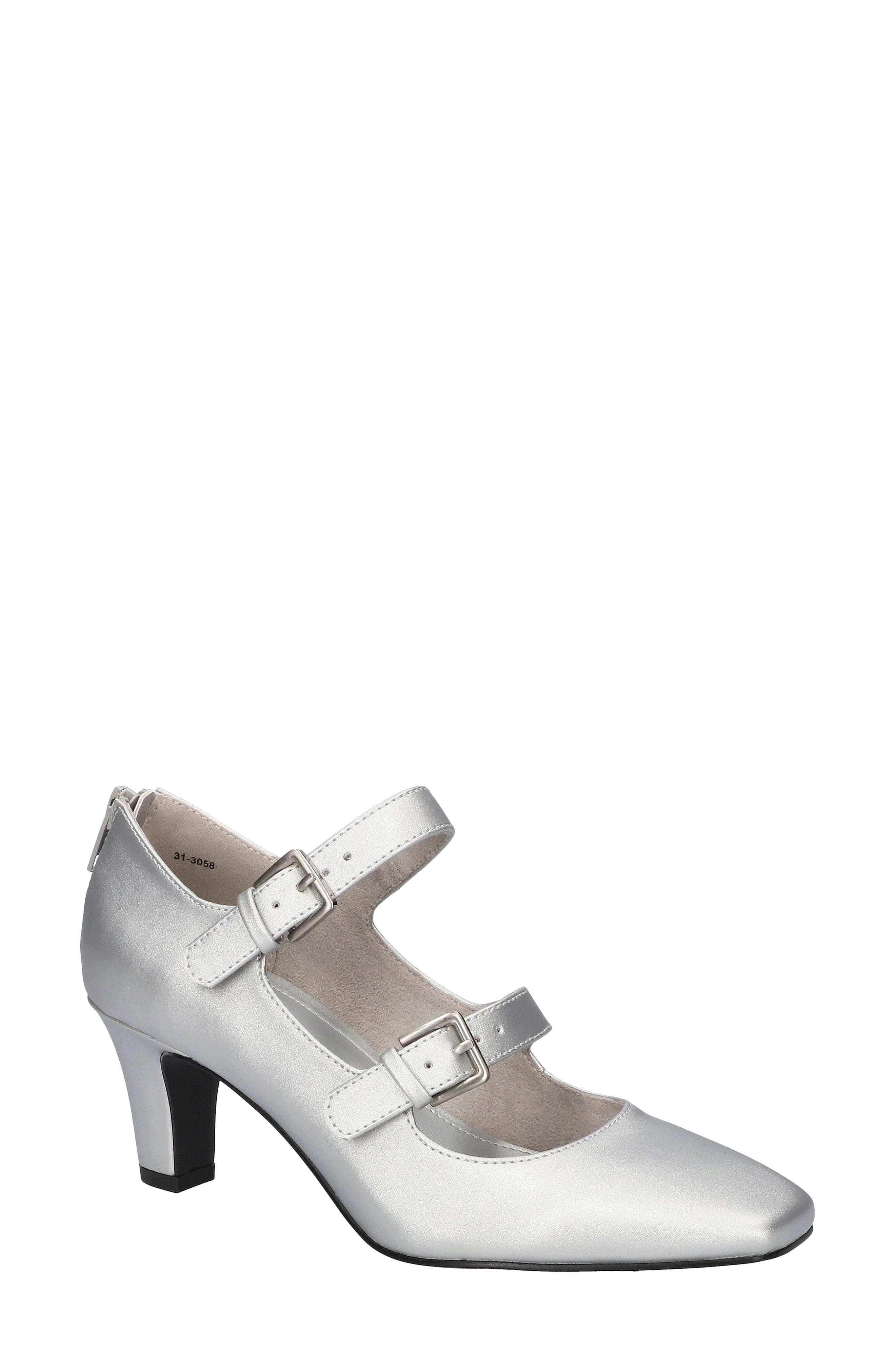 EASY STREET Willis Square Toe Mary Jane Pump in Silver Satin 