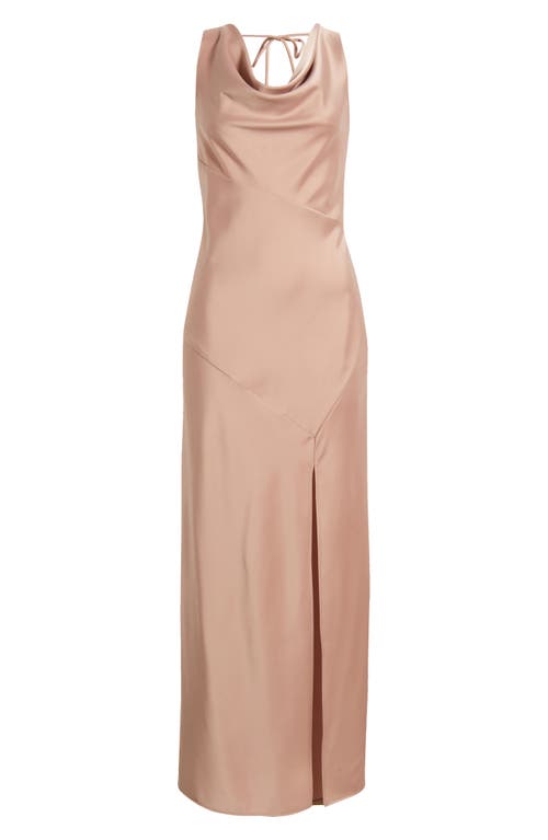 Shop Wayf The Lea Cowl Neck Satin Gown In Macchiato