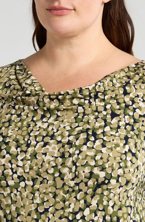 Shop Liverpool Print Cowl Neck Top In Olive Camo Dot