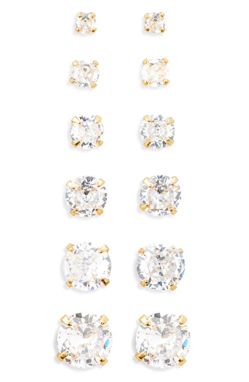 Bp. Set Of 6 Cubic Zirconia Stud Earrings In Metallic