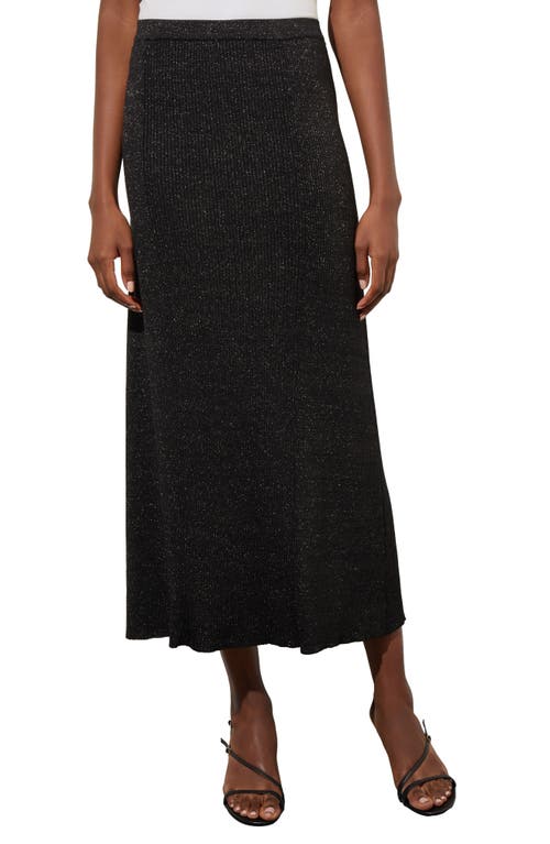 Ming Wang Pleated Knit Midi-skirt In Black/silver