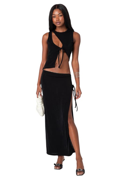 Shop Edikted Goldie Slit Maxi Skirt In Black