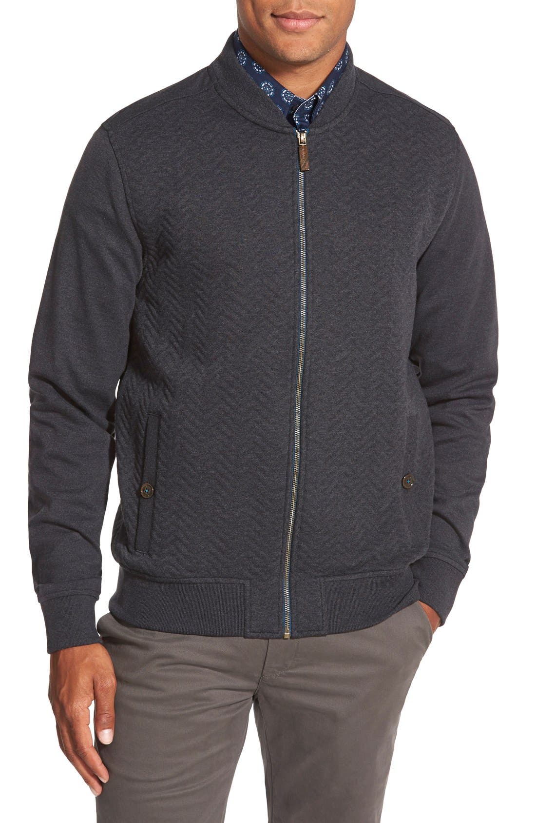 Ted Baker London 'Deeaz' Quilted Herringbone Knit Baseball Jacket