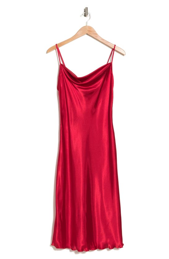 Bebe Satin Cowl Neck Midi Dress In Red