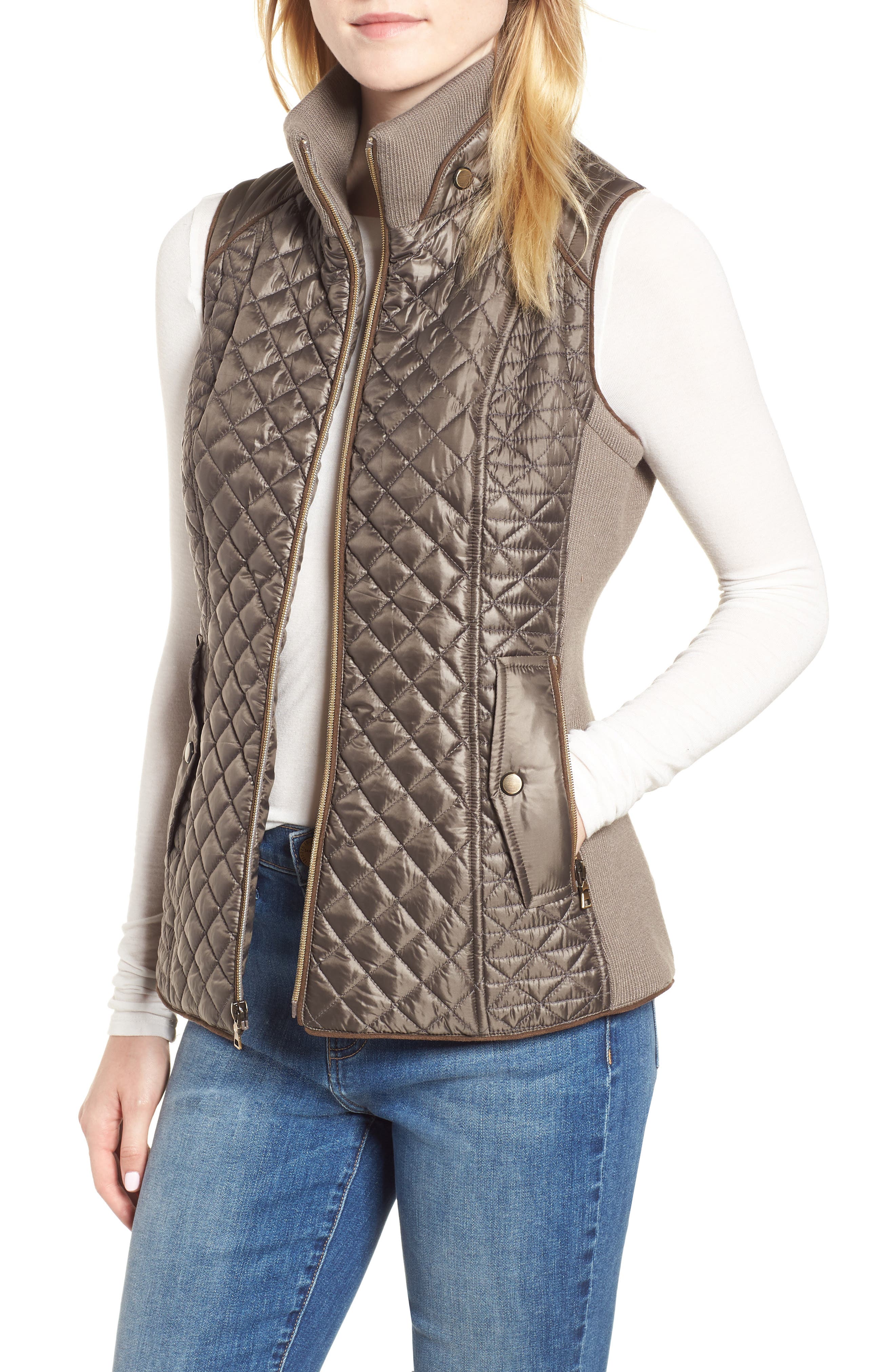 Gallery Quilted & Knit Vest (Regular & Petite) Nordstrom
