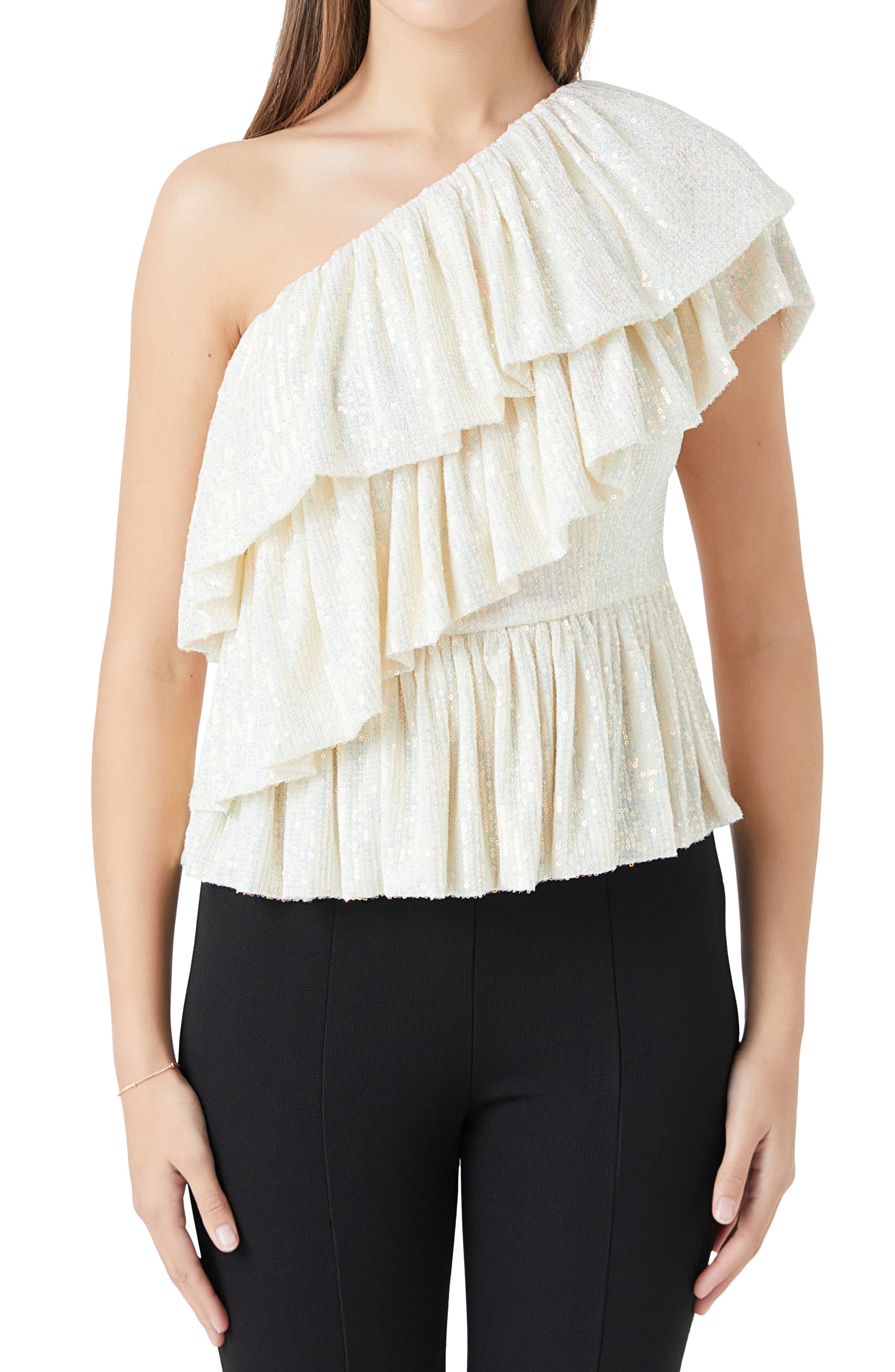Endless Rose Sequin Ruffle OneShoulder Peplum Top Nordstrom