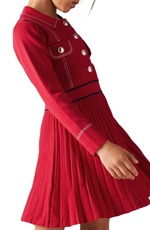 Shop Reiss Kids' Sapna Long Sleeve Button Front Knit Dress In Red