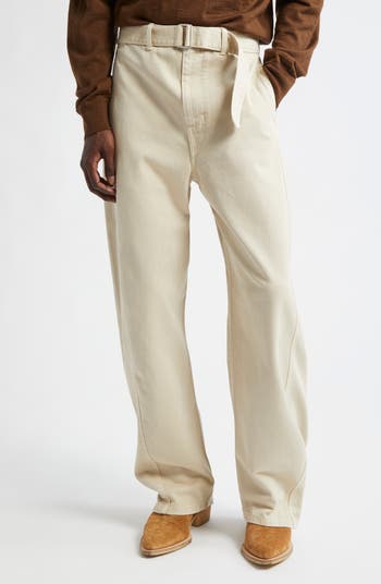 Twisted Seam Belted Straight Leg Pants