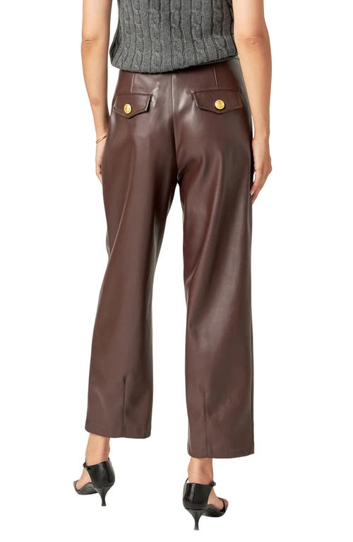 Shop English Factory Button Fly Faux Leather Ankle Pants<br> In Dark Brown