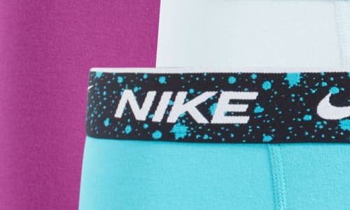 Shop Nike Dri-fit Essential Assorted 3-pack Stretch Cotton Boxer Briefs In Glacier Blue/cactus/viotech