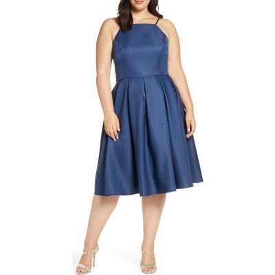 Plus Size Chi Chi London Cassandra Satin Cocktail Dress, Blue