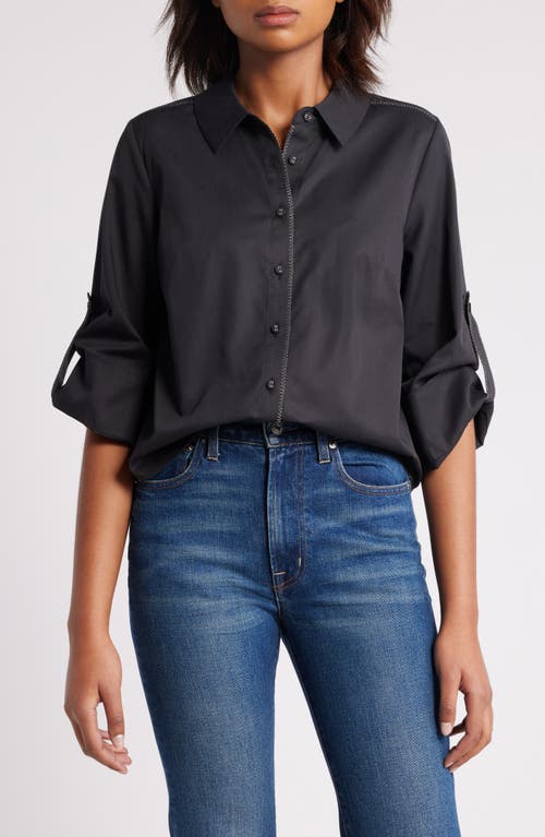 Shop Wit & Wisdom Roll Tab Button-up Shirt In Black