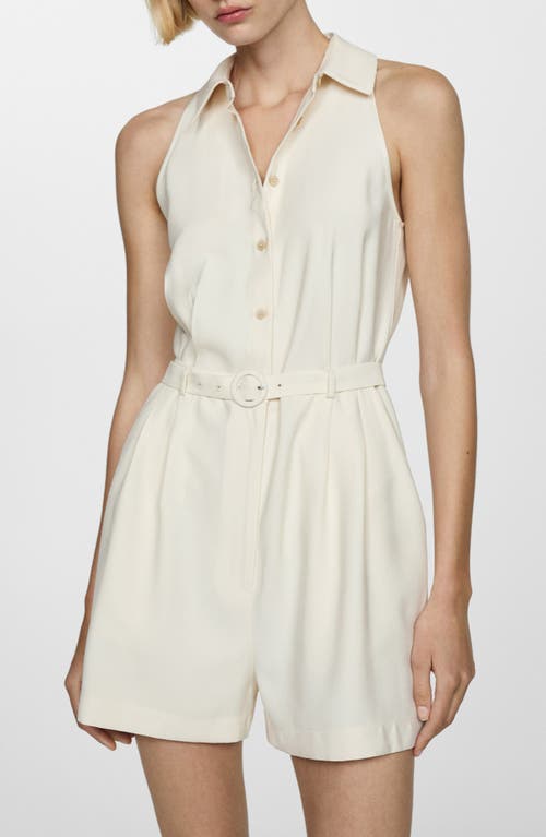 Mango Belted Romper In Off White