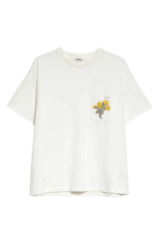 Bode Embroidered Bouquet Pocket Tee In Cream