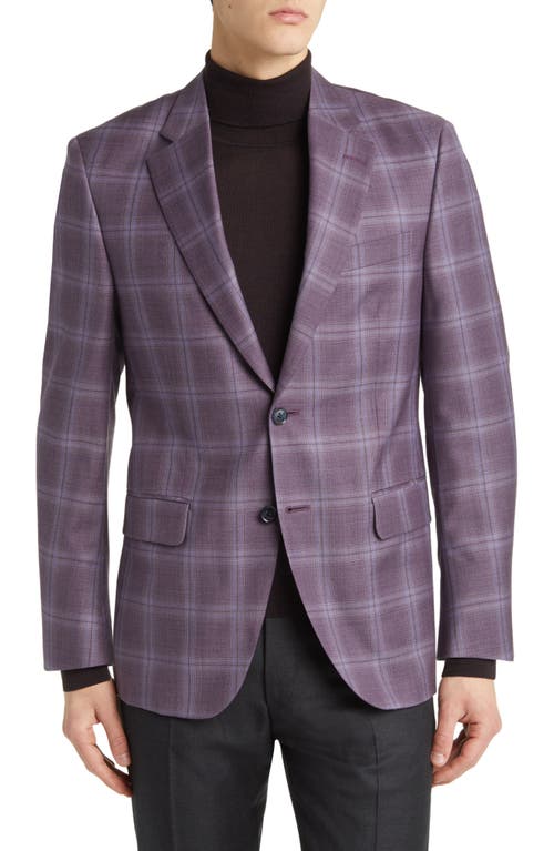 Tailored Fit Plaid Wool Sport Coat in Purple