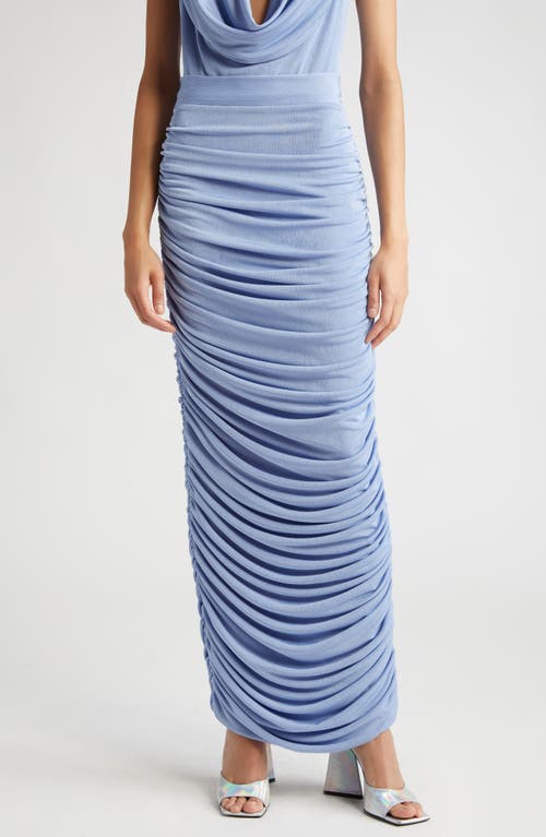 Ruched Knit Maxi Skirt in Blue